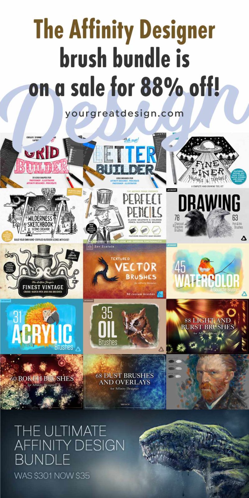 The Affinity Designer brush bundle is on a huge sale for 88% off ...