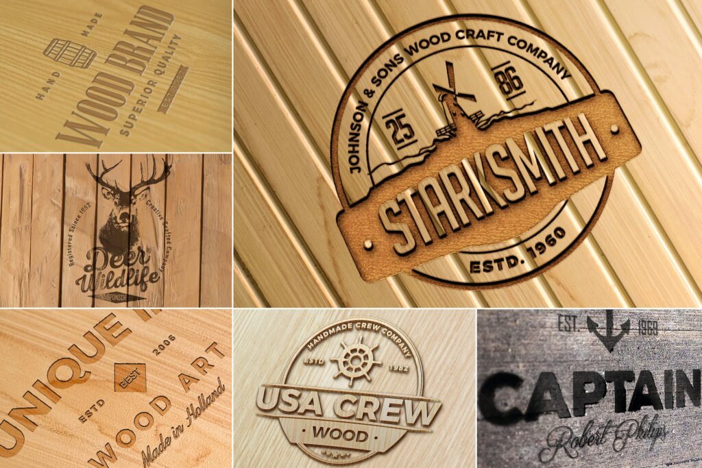 Photo-realistic Wood Craft Logo Mockups

